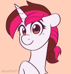 Size: 1536x1601 | Tagged: safe, artist:skysorbett, oc, oc:vetta, pony, unicorn, bust, looking at you, mole, ponytail, portrait, smiling, smiling at you, solo