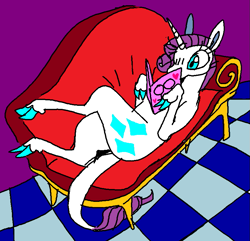 Size: 817x788 | Tagged: safe, artist:devilbunzz, rarity, pony, unicorn, g4, book, cloven hooves, couch, leonine tail, lying down, reading, solo, tail