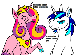 Size: 861x613 | Tagged: safe, artist:devilbunzz, princess cadance, shining armor, alicorn, pony, unicorn, g4, chin fluff, cloven hooves, duo, female, simple background, trans female, transfeminine, transgender, white background