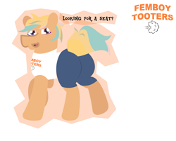 Size: 1901x1531 | Tagged: safe, alternate version, artist:epsipepnsfw, oc, oc only, oc:aggro swerve, pony, butt, fart fetish, femboy hooters, femboy tooters, fetish, gay, implied farting, male, plot, simple background, solo, white background