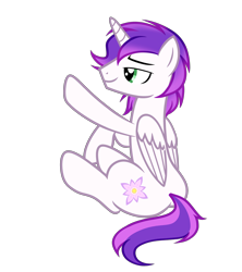 Size: 2700x3044 | Tagged: safe, artist:equestria secret guard, artist:radiantrealm, oc, oc only, oc:purple rose, alicorn, pony, alicorn oc, high res, horn, male, simple background, sitting, solo, stallion, touching, transparent background, wings