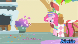 Size: 540x304 | Tagged: safe, artist:kroboproductions, edit, edited screencap, screencap, gummy, pinkie pie, alligator, earth pony, pony, the nutritious chronicles of celeryjack, g4, party of one, animated, close-up, extreme close-up, female, gif, male, mare, wat, watermark, youtube poop