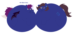 Size: 2418x1136 | Tagged: safe, artist:epsipepnsfw, oc, oc only, oc:aaaaaaaaaaa, oc:robertapuddin, bat pony, pony, comic:how to become a giant blueberry, bat pony oc, blueberry inflation, male, male oc, pony oc, post-transformation, simple background, stallion, stallion oc, transformation, white background