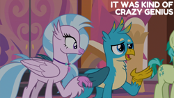 Size: 2000x1125 | Tagged: safe, edit, edited screencap, editor:quoterific, screencap, gallus, sandbar, silverstream, earth pony, griffon, hippogriff, pony, g4, my little pony: friendship is magic, non-compete clause