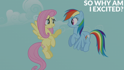 Size: 2000x1125 | Tagged: safe, edit, edited screencap, editor:quoterific, screencap, fluttershy, rainbow dash, pegasus, pony, daring don't, g4, my little pony: friendship is magic