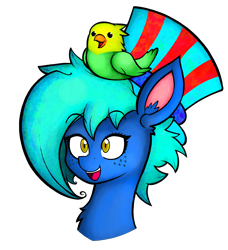 Size: 3834x4196 | Tagged: safe, artist:facadeart, oc, oc only, oc:texture, bird, pony, bust, hat, simple background, smiling, solo, transparent background