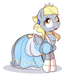 Size: 647x720 | Tagged: safe, artist:cookieboy011, derpy hooves, pegasus, pony, g4, chest fluff, clothes, dress, jewelry, makeup, simple background, solo, tiara, white background
