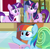 Size: 1388x1364 | Tagged: safe, edit, edited screencap, screencap, rainbow dash, starlight glimmer, pegasus, pony, unicorn, a matter of principals, g4, harvesting memories, my little pony: friendship is forever, the lost treasure of griffonstone, friendship express, ladder, locomotive, manebow sparkle, screen, starlight sparkle, steam locomotive, train