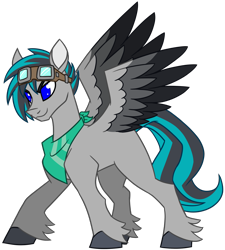 Size: 1734x1925 | Tagged: safe, artist:thescornfulreptilian, oc, oc only, oc:avery (tfh), pegasus, pony, them's fightin' herds, colored wings, community related, goggles, male, multicolored wings, simple background, solo, stallion, tfh oc, transparent background, wings