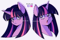 Size: 1892x1271 | Tagged: safe, artist:l4zy_4le, twilight sparkle, pony, unicorn, g4, anarchy stocking, bust, crossover, female, looking at you, mare, open mouth, panty and stocking with garterbelt, simple background, solo, stockinglight, unicorn twilight, white background