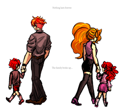 Size: 3347x3031 | Tagged: safe, artist:daazzlin, adagio dazzle, sunset shimmer, human, equestria girls, g4, clothes, divorce, female, half r63 shipping, high res, interspecies offspring, male, mamadagio, offspring, parent:adagio dazzle, parent:sunset glare, parent:sunset shimmer, parents:sunsagio, rule 63, ship:sunsagio, shipping, simple background, socks, straight, sunset glare, thigh highs, thigh socks, white background