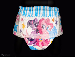 Size: 4000x3000 | Tagged: safe, pinkie pie, twilight sparkle, alicorn, earth pony, pony, g4, black background, cloud, diaper, irl, merchandise, non-baby in diaper, pampers, pampers easy ups, photo, pullup (diaper), simple background, stars, twilight sparkle (alicorn), twilight sparkle's cutie mark