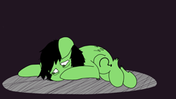Size: 3502x1973 | Tagged: safe, artist:ponny, oc, oc:filly anon, earth pony, pony, colored, female, filly, lying down, sad, simple background, solo