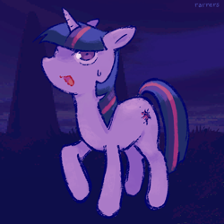 Size: 1000x1000 | Tagged: safe, artist:rarrers, twilight sparkle, pony, unicorn, g4, ears back, female, floppy ears, mare, open mouth, simple background, solo, sweat, sweatdrop, unicorn twilight