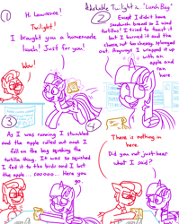 Size: 4779x6013 | Tagged: safe, artist:adorkabletwilightandfriends, twilight sparkle, oc, oc:lawrence, alicorn, pony, comic:adorkable twilight and friends, g4, adorkable, adorkable twilight, bag, book, bookshelf, comic, cute, desk, disappointed, dork, empty, glasses, happy, jumping, kindness, library, listening, lunch bag, necktie, offering, pushing, storytelling, twilight sparkle (alicorn)