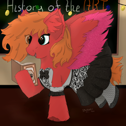 Size: 4000x4000 | Tagged: safe, artist:spiroudada, oc, oc:ruby sparks, pegasus, pony, ballet, black, book, bow, classroom, clothes, dress, female, history, light, makeup, mare, peace, princess, princessweek, smiling