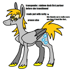 Size: 540x550 | Tagged: safe, artist:devilbunzz, derpy hooves, pegasus, pony, g4, aroace, concave belly, implied derpydash, simple background, solo, transgender, white background