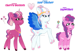 Size: 1079x740 | Tagged: safe, artist:hate-love12, cherry blossom (g3), skywishes, star catcher, earth pony, pegasus, pony, unicorn, g3, g5, g3 to g5, generation leap, simple background, transparent background