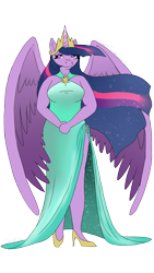 Size: 1080x1920 | Tagged: safe, artist:joyfulkitty, twilight sparkle, alicorn, anthro, g4, the last problem, breasts, busty twilight sparkle, clothes, dress, ethereal mane, eyelashes, feathered wings, female, galaxy mane, goddess, high heels, hips, horn, jewelry, long horn, multicolored hair, older, older twilight, older twilight sparkle (alicorn), princess twilight 2.0, shoes, simple background, solo, thighs, tiara, transparent background, twilight sparkle (alicorn), unicorn horn, waist, wings