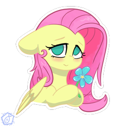 Size: 600x600 | Tagged: safe, artist:swishyfishy4308, fluttershy, pegasus, pony, g4, aside glance, blushing, bust, commission, cute, female, floppy ears, flower, hoof hold, looking at you, mare, no pupils, outline, pegasus wings, promo, promotional art, shyabetes, simple background, solo, three quarter view, transparent background, white outline, wings, ych example, your character here