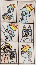 Size: 1112x1966 | Tagged: safe, artist:elidiotadelaesquina, rainbow dash, dog, human, pegasus, pony, semi-anthro, g4, anime, australian cattle dog, bluey, bluey heeler, context in description, crossover, emotional, july fools, monkey d. luffy, one piece, r/place, r/place2023, reddit, story included, traditional art, wholesome