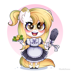 Size: 4000x4000 | Tagged: safe, artist:madelinne, oc, oc only, oc:maize goldenrod, earth pony, pony, clothes, commission, corn, cute, earth pony oc, food, heart, heart eyes, herbivore, long hair, maid, pinafore, wingding eyes, ych result