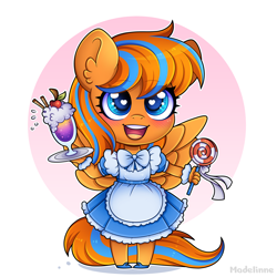 Size: 4000x4000 | Tagged: safe, artist:madelinne, oc, oc only, oc:cold front, pegasus, anthro, candy, clothes, commission, crossdressing, cute, dress, drink, food, heart, heart eyes, lollipop, maid, male, pegasus oc, pinafore, solo, wingding eyes, ych result