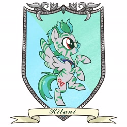 Size: 2048x2048 | Tagged: safe, artist:pfeffaroo, oc, oc only, oc:kilani, pony, zebra, zebrasus, banderole, coat of arms, escutcheon, glasses, high res, ribbon, solo