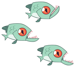 Size: 8710x7743 | Tagged: safe, artist:andoanimalia, fish, piranha, daring don't, g4, animal, open mouth, simple background, transparent background, trio, vector