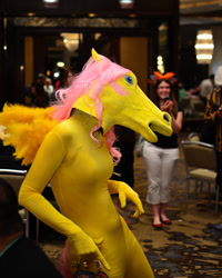 Size: 1024x1280 | Tagged: safe, fluttershy, human, pegasus, g4, anthrocon, clothes, convention, cosplay, costume, hoers mask, irl, irl human, mask, morphsuit, photo, solo focus, zentai