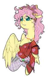 Size: 1360x2156 | Tagged: safe, artist:snspony, fluttershy, pegasus, pony, g4, alternate hairstyle, clothes, female, final fantasy, final fantasy vi, mare, simple background, solo, white background