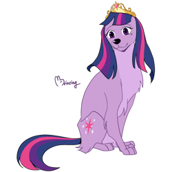 Size: 894x894 | Tagged: safe, artist:beinting, twilight sparkle, dog, g4, big crown thingy, cute, dogified, element of magic, female, jewelry, regalia, signature, simple background, sitting, smiling, solo, species swap, transparent background, twiabetes, twilight barkle