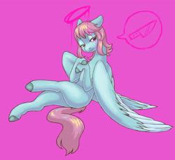 Size: 3307x3031 | Tagged: safe, artist:livzkat, oc, oc:dipper, pegasus, pony, bedroom eyes, crossed legs, high res, pink background, simple background