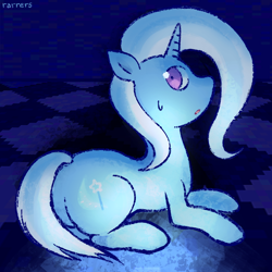 Size: 1000x1000 | Tagged: safe, artist:rarrers, trixie, pony, unicorn, g4, butt, cute, female, horn, lying down, mare, plot, simple background, solo, sweat, sweatdrop