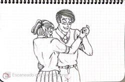 Size: 1760x1152 | Tagged: safe, night light, twilight velvet, human, equestria girls, g4, blushing, couple, dancing, graph paper, married couple, traditional art