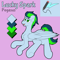 Size: 5000x5000 | Tagged: safe, artist:jacqueling, oc, oc only, oc:lucky spark, pegasus, pony, chest fluff, male, purple background, simple background, solo, wings
