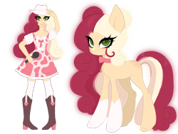 Size: 1440x1080 | Tagged: safe, artist:thatonenicekitty, oc, oc only, oc:raspberry radio, earth pony, human, pony, equestria girls, g4, adult blank flank, blank flank, boots, choker, clothes, cowboy boots, cowboy hat, dress, equestria girls-ified, female, freckles, hat, mare, markings, microphone, shoes, simple background, socks, solo, stockings, thigh highs, transparent background