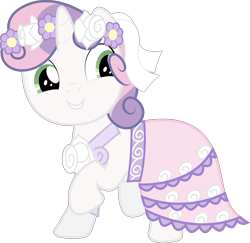 Size: 3416x3315 | Tagged: safe, artist:ambits, sweetie belle, pony, unicorn, a canterlot wedding, g4, .ai available, .svg available, bridesmaid dress, clothes, dress, female, filly, floral head wreath, flower, flower filly, flower girl, flower girl dress, flower in hair, foal, high res, simple background, solo, transparent background, vector