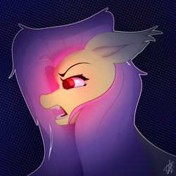 Size: 3200x3200 | Tagged: safe, artist:ermecg, fluttershy, bat pony, g4, abstract background, angry, angry eyes, bat ponified, dark background, ears back, female, flutterbat, high res, race swap, solo