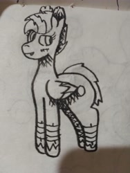 Size: 4608x3456 | Tagged: safe, artist:acid flask, oc, oc only, oc:blood moon, bat pony, bat pony oc, female, folded wings, ink, looking to the right, mare, scar, traditional art, wings