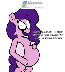 Size: 3023x3351 | Tagged: safe, artist:professorventurer, pipp petals, pegasus, pony, series:ask pippamena, g5, chest fluff, continuation, high res, mood whiplash, pippamena, pregnant, primrose petals, simple background, white background