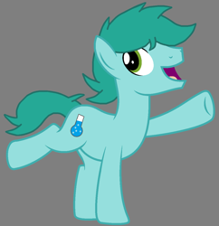 Size: 1116x1152 | Tagged: safe, artist:katnekobase, artist:star polaris and friends, derpibooru exclusive, powder blue, earth pony, pony, g4, base used, cute, gray background, green eyes, headcanon, looking back, male, older, older powder blue, powderbetes, simple background, smiling, solo, stallion