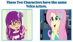 Size: 1732x1014 | Tagged: safe, artist:user15432, edit, edited screencap, screencap, fluttershy, human, equestria girls, g4, my little pony equestria girls: better together, star crossed, andrea libman, glasses, hands together, meme, open mouth, same voice actor, smiling, strawberry shortcake, strawberry shortcake's berry bitty adventures, sweet grapes