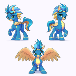 Size: 3500x3500 | Tagged: safe, artist:aquaticvibes, oc, oc only, oc:sunstream, pegasus, pony, butt, clothes, female, goggles, goggles on head, high res, mare, plot, solo, spread wings, uniform, wings, wonderbolts, wonderbolts uniform