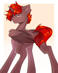 Size: 2146x2701 | Tagged: safe, artist:crasti, oc, oc only, oc:hardy, alicorn, pony, high res, male, rear view, short tail, smug, solo, stallion, tail