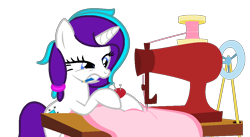 Size: 1018x557 | Tagged: safe, artist:icegaze08, oc, oc only, oc:ice gaze, pony, unicorn, horn, pencil, sewing, sewing machine, simple background, solo, transparent background, unicorn oc, vector
