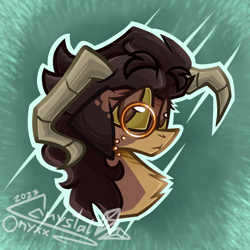 Size: 1280x1280 | Tagged: safe, goat, bust, commission, horn, monocle, portrait, solo