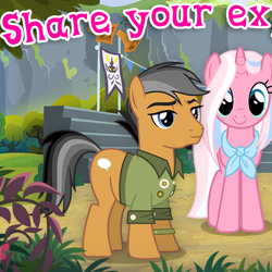 Size: 572x572 | Tagged: safe, gameloft, clear sky, quibble pants, earth pony, pony, unicorn, g4, my little pony: magic princess, cropped, english, female, male, mare, meme, stallion, text, wow! glimmer