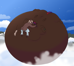 Size: 1797x1593 | Tagged: safe, artist:brushwork, oc, oc:shaded star, pegasus, pony, air inflation, belly, big belly, commission, duo focus, huge belly, inflation, kiss inflation, kissing, sky, spherical inflation, ych result