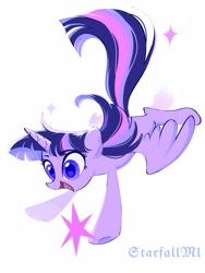 Size: 3000x4000 | Tagged: safe, artist:starfallmoonlight, twilight sparkle, alicorn, pony, g4, female, flying, mare, open mouth, open smile, simple background, smiling, solo, twilight sparkle (alicorn), white background